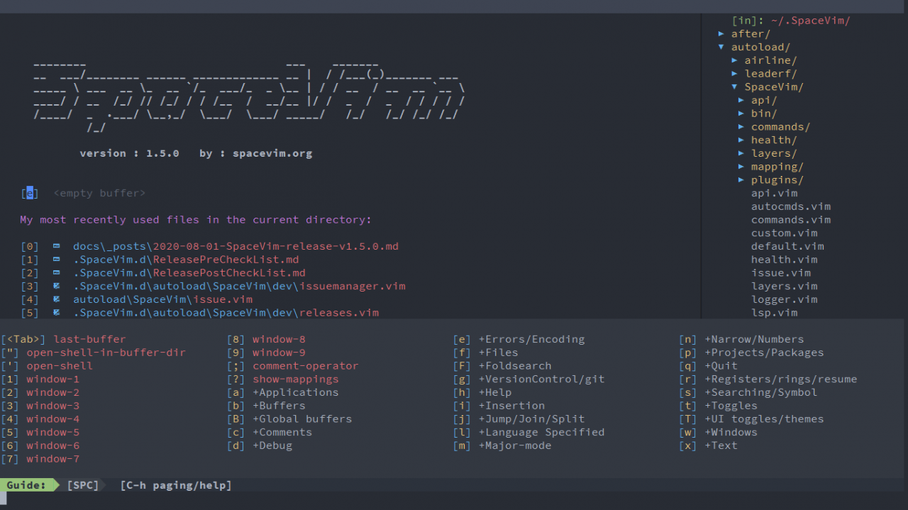 组织管理插件-代码自动补全-语法检查等特性-SpaceVim v1.5.0 程序源码 图1张