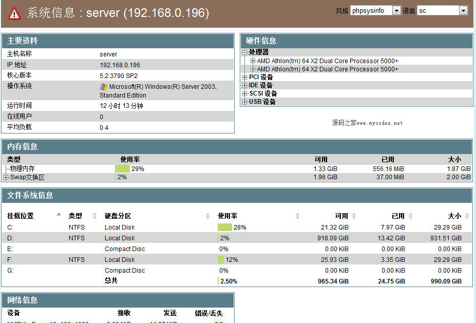 phpSysInfo监测服务器 程序源码 图1张