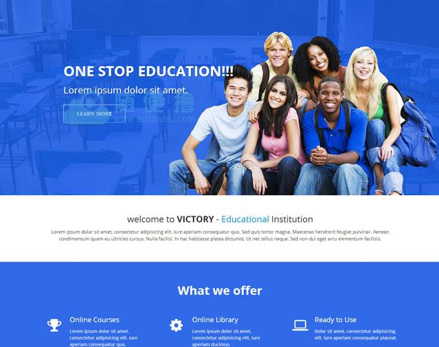 国内外教学交流合作网页模板是一款适合教育培训机构网站模板 主题模板 图1张